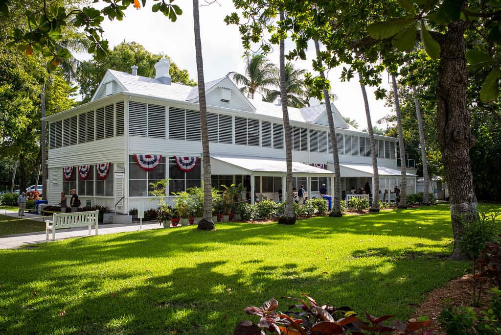 Exterior view of the Truman Little White House in Key West, FL, a top patriotic attractions in the USA.