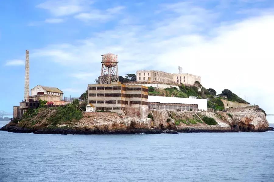 Alcatraz in San Francisco Bay as seen by boat is one of the creepiest places in USA