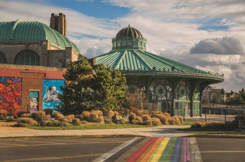 Asbury Park rainbow crosswalk, symbolizing inclusivity and diversity in the vibrant community.