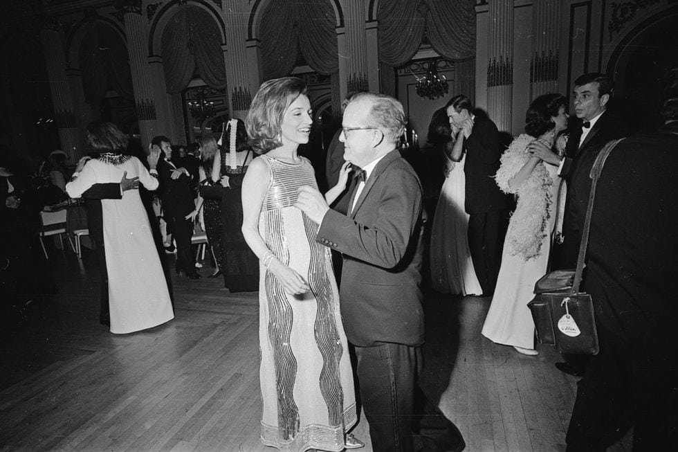 Truman Capote and Lee Radziwill dancing at the iconic 1966 Black and White ball, a legendary social event in New York City's history