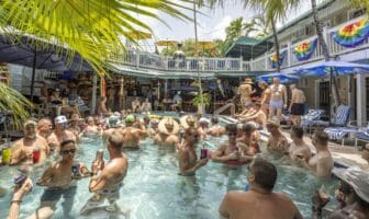 Crowds enjoying a Pride pool party at Island House in Key West